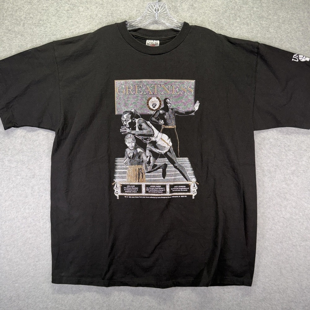 Vintage Joe Louis Oneita Shirt Mens 2XL Black Greatness Boxing Graphic Tee 90s
